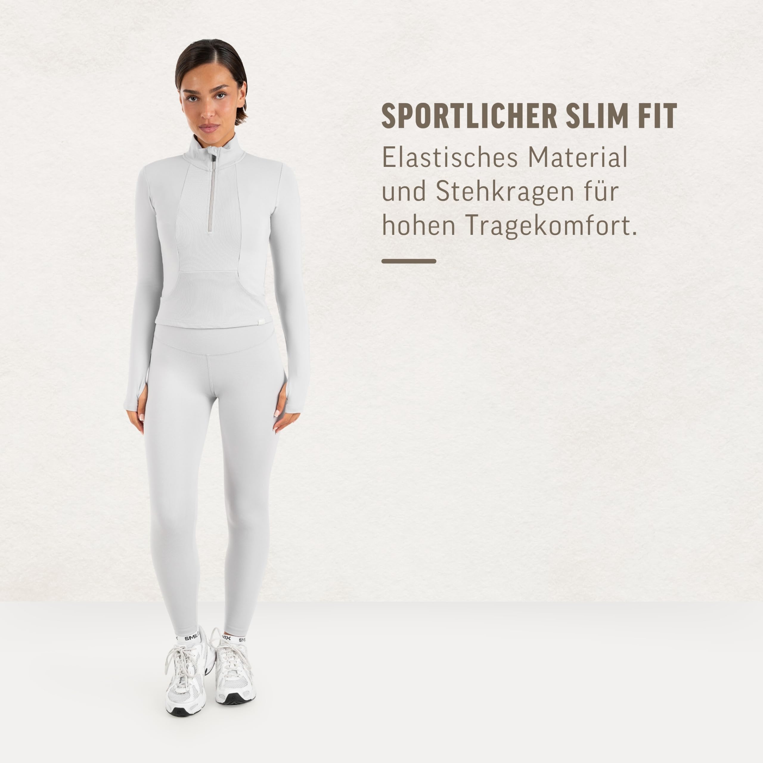 SMILODOX Trainingsjacke Damen Naveya, Half-Zip Sweatjacke Slim Fit mit Stehkragen, Sportkleidung Frauen, Sportoberteil, elastisches Material, geeignet als Laufjacke oder für Gym, Fitness & Freizeit