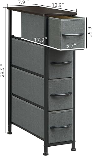 Miniatura 3 de Somdot Cómoda estrecha con 4 cajones, cómoda de almacenamiento delgada con cajones de tela extraíbles para armario, espacios pequeños, baño,