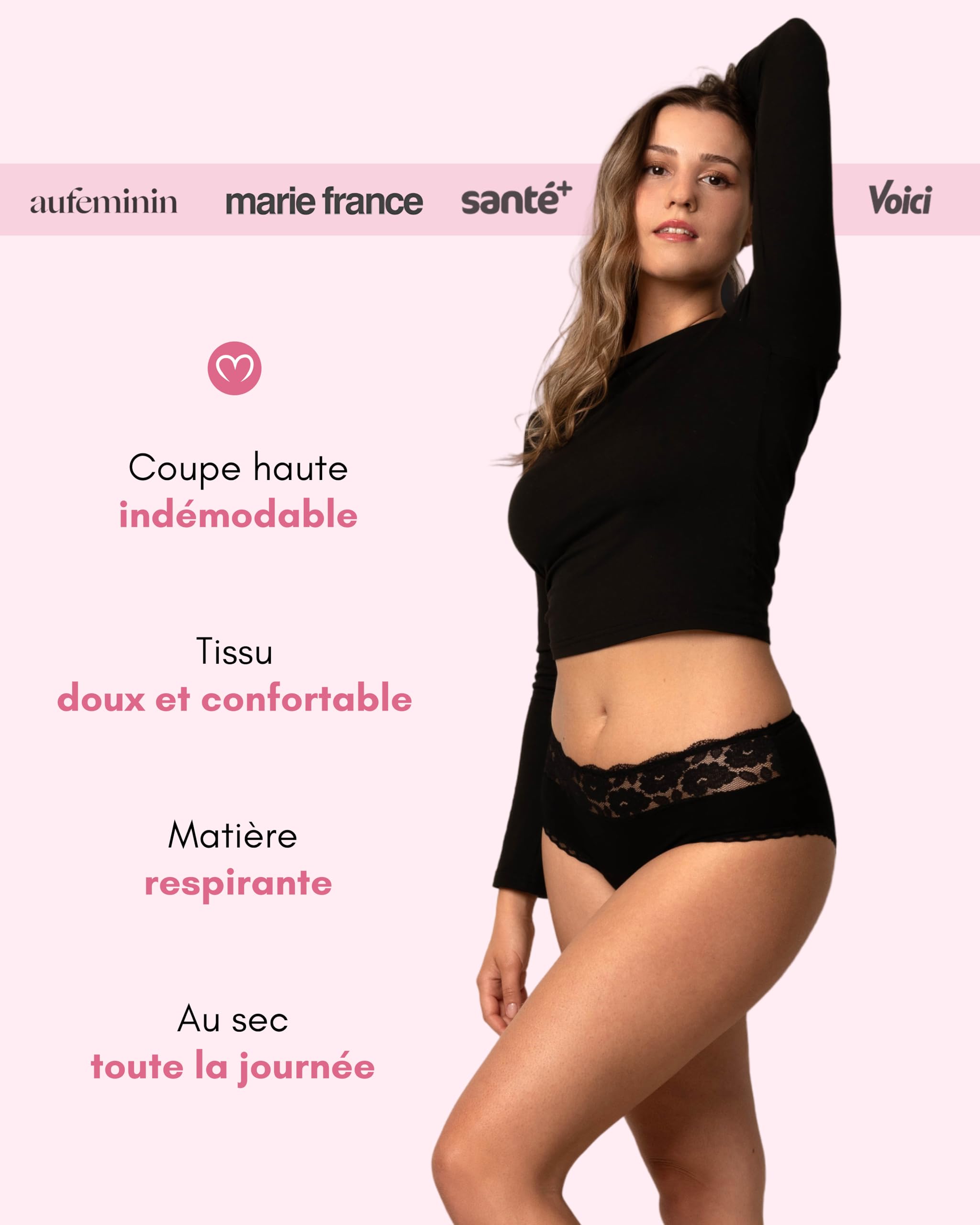 Culotte Menstruelle Lavable - 4 Couches Ultra-Absorbantes Flux Léger à Abondant - Protection Hygiénique Réutilisable sans Fuite – Coupe Haute Indémodable - Marque française
