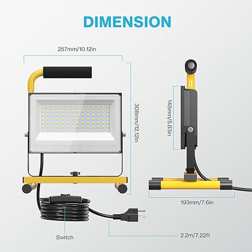 Miniatura 8 de Olafus Luz de trabajo LED de 50 W, 5000 lúmenes, 2 modos de brillo, luz de trabajo ajustable de 500 W, equivalente a 6000 K, luz de trabajo