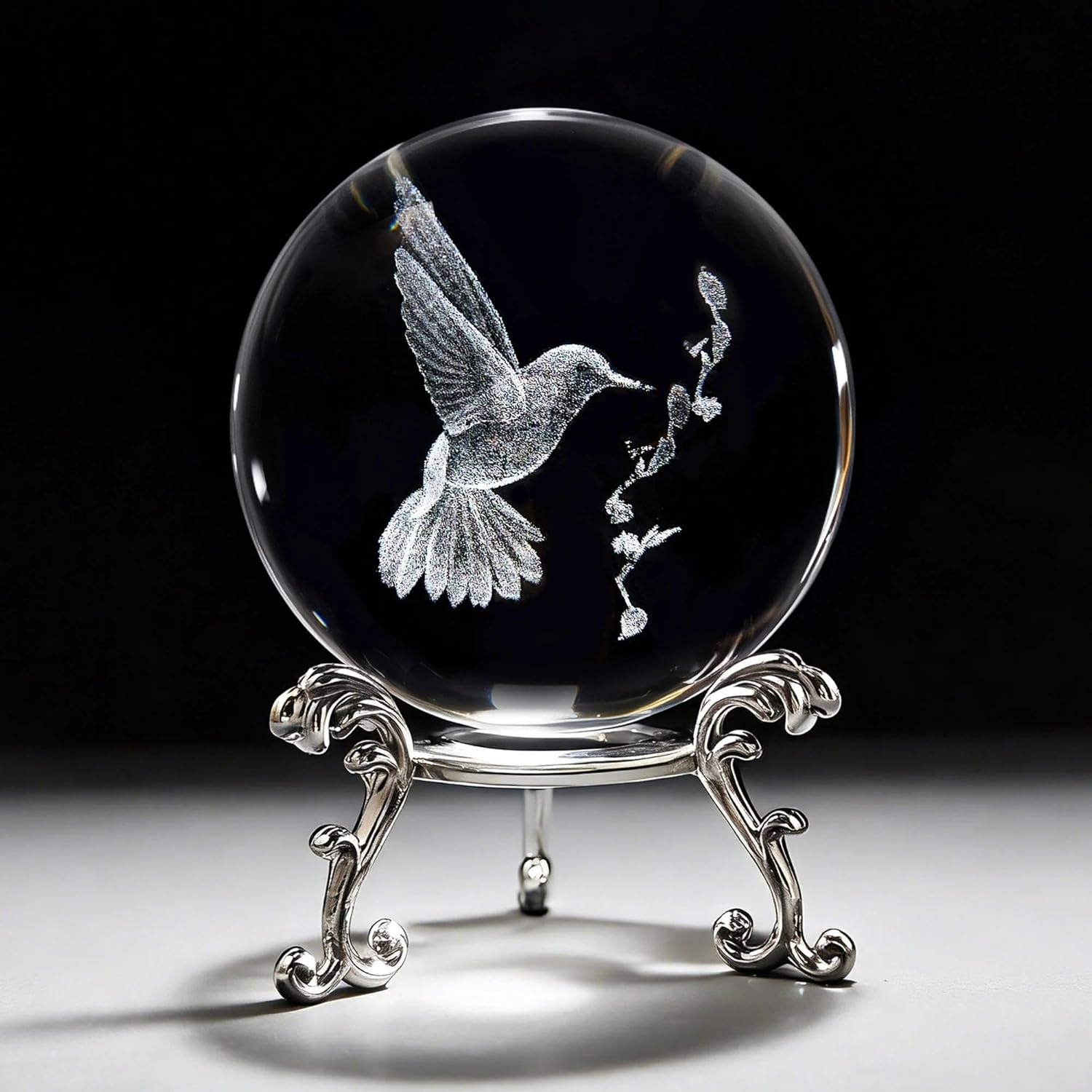 HDCRYSTALGIFTS 3D Hummingbird Crystal Ball 60mm - Laser Engraved Hummingbird Figurine Glass Animal Decorative Ball Decor for Home Room Office, Bird Gifts for Women Men