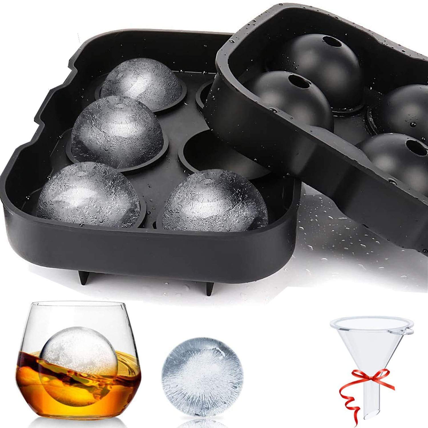 Easy Push Premium Pop Up Ice Cube Tray with Flexible Silicon Bottom and Over Lid, 6 Cube Trays Stackable Durable and Dishwasher Safe (Black, Pack of 1)