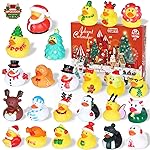 Christmas Rubber Ducks, 24 Christmas Ducks for Kids Toddler Boys Girls Bath Toys, Rubber Ducking Stocking Stuffers Xmas Party Favor Surprise Gift Idea