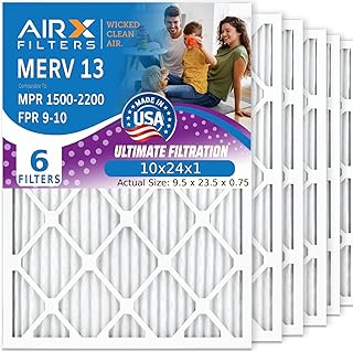 AIRx Filters 10x24x1 Furnace & AC Filter MERV 13 Health 6-Pack | Electrostatic pleated MERV 13 filter traps dust, pollen, pet dander & smoke for cleaner, healthier air. Made in USA.