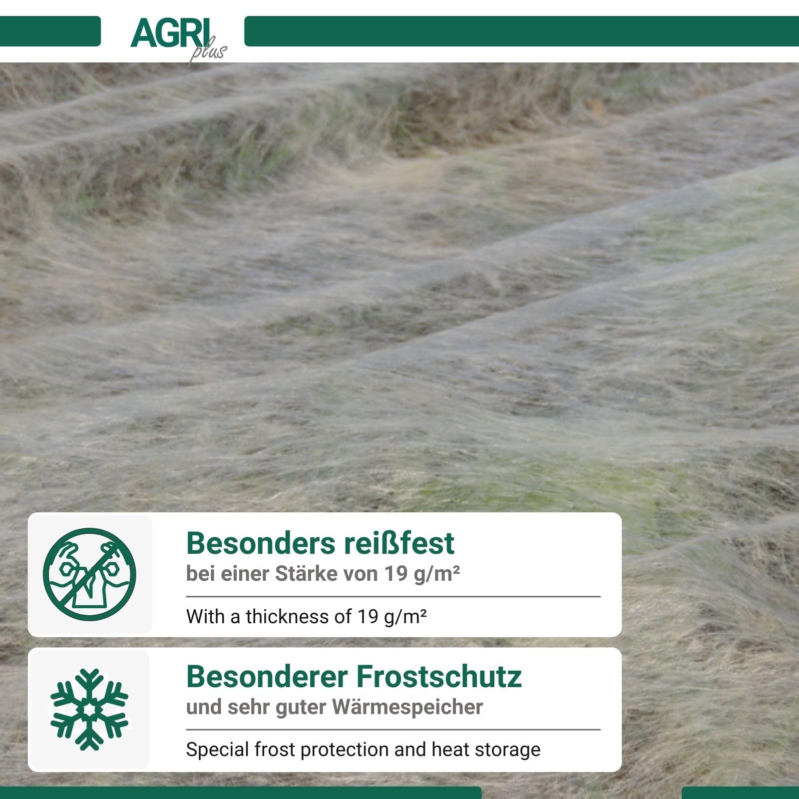 AGRI plus Gartenvlies auf Rolle I 2,4 x 100 m I Verschiedene Maße I Reißfestes 19 g/m² Abdeckvlies für den Außenbereich I Frostschutz für Pflanzen I Vlies wasserdurchlässig & UV-beständig