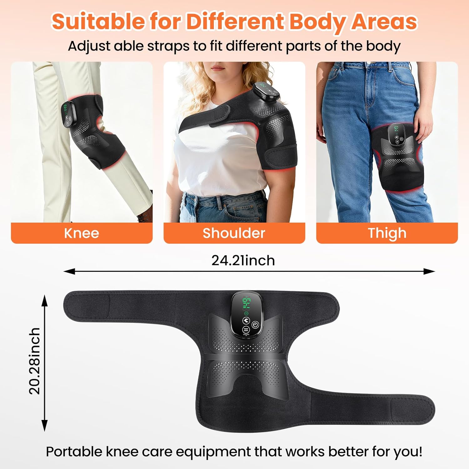Knee Massager with Heat & Vibration, Red Light Knee Brace, 5000mAh Cordless Electric Heated Knee Wrap for Knee/Elbow/Shoulder, with Scheduled Shutdown