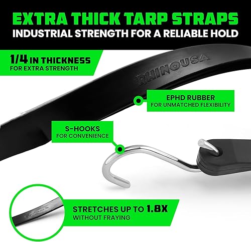 Miniatura 2 de Correas elásticas de goma Rhino USA resistentes para exteriores con ganchos ajustables (paquete de 12) Correas variadas resistentes al clima