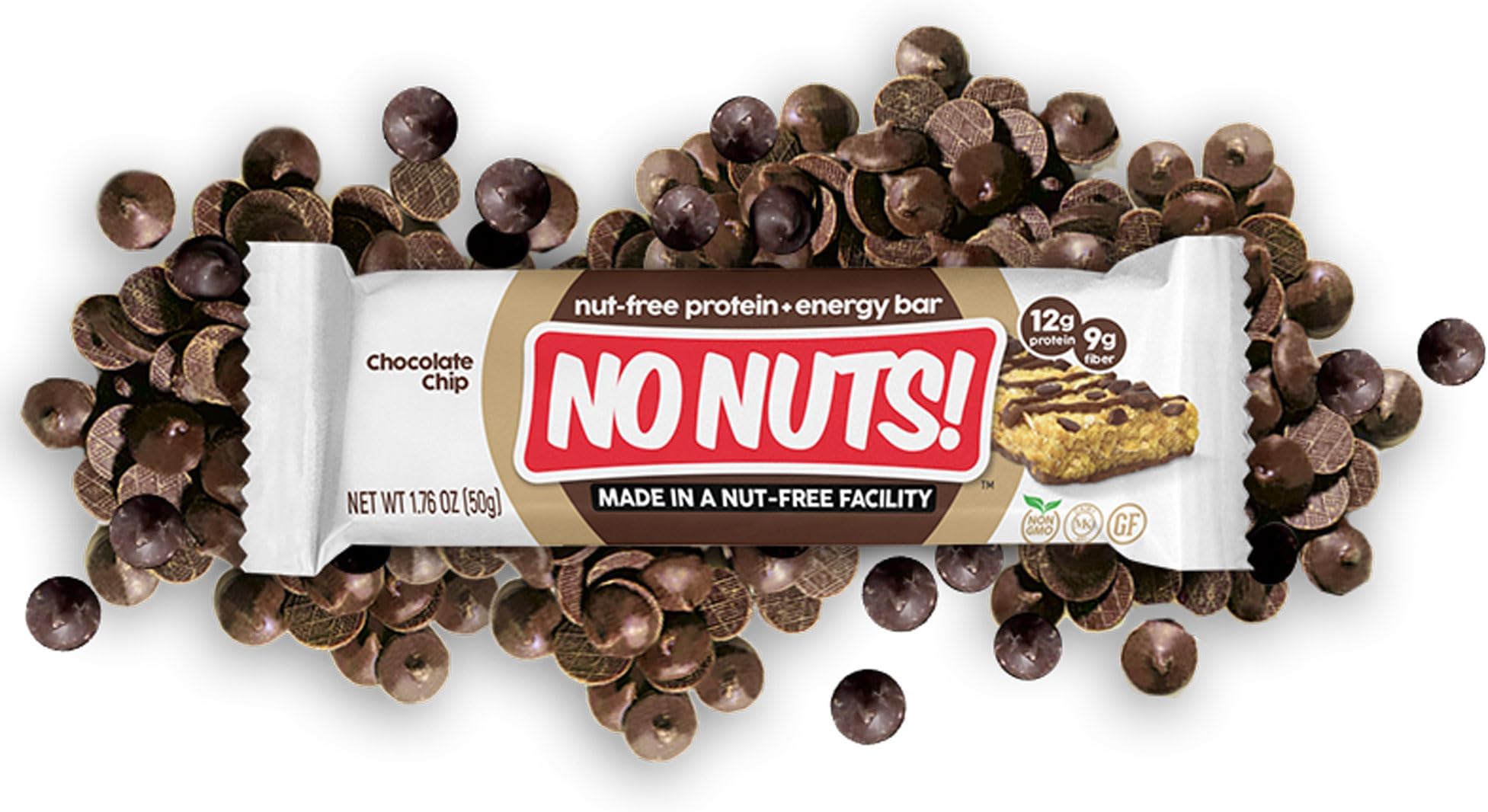 No Nuts! Chocolate Chip Protein Bars 100% Nut-Free & School-Safe | 12g Plant Protein, Vegan, Gluten-Free, Non-GMO, Organic, Kosher | 12 Count