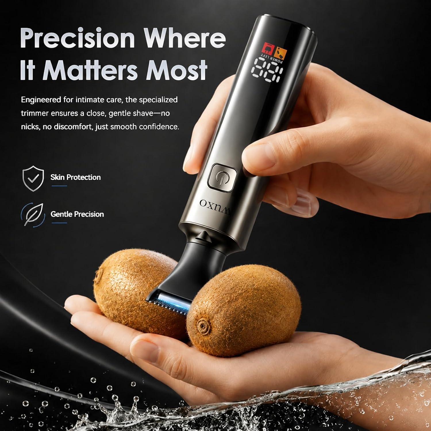 Electric Groin Hair Trimmer, LED Display Back Shaite for Men, Safety Lock, IPX7 Waterproof Wet/Dry Clippers, Rechargeable with Long Handle, Multi-Functional Back Trimmer for Men,(Flat White) thumbnail