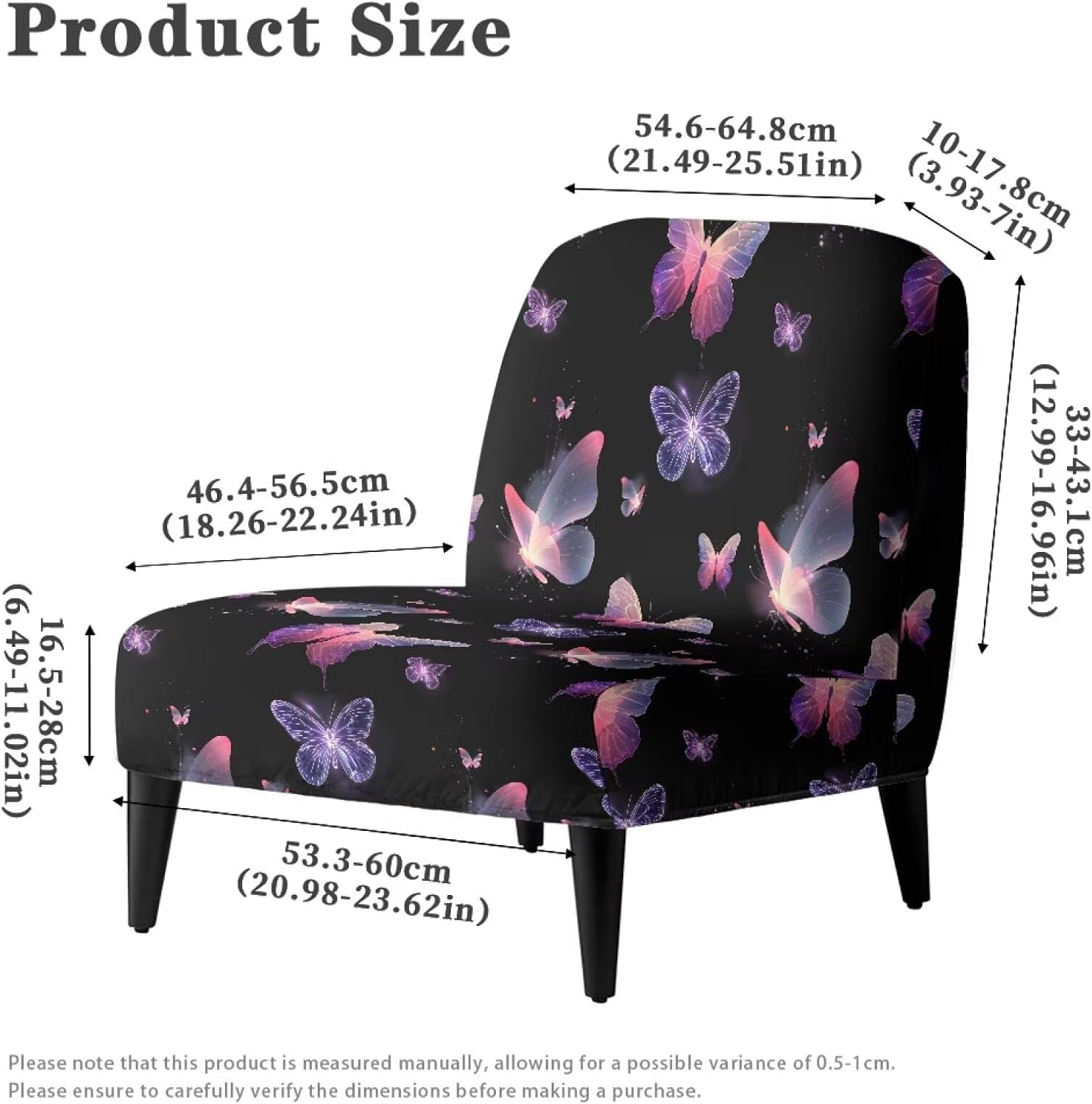 Yorontervo Translucent Butterfly Armless Accent Chair Cover for Home & Office Stretch Armless Chair Slipcover Removable Furniture Protector Covers Washable