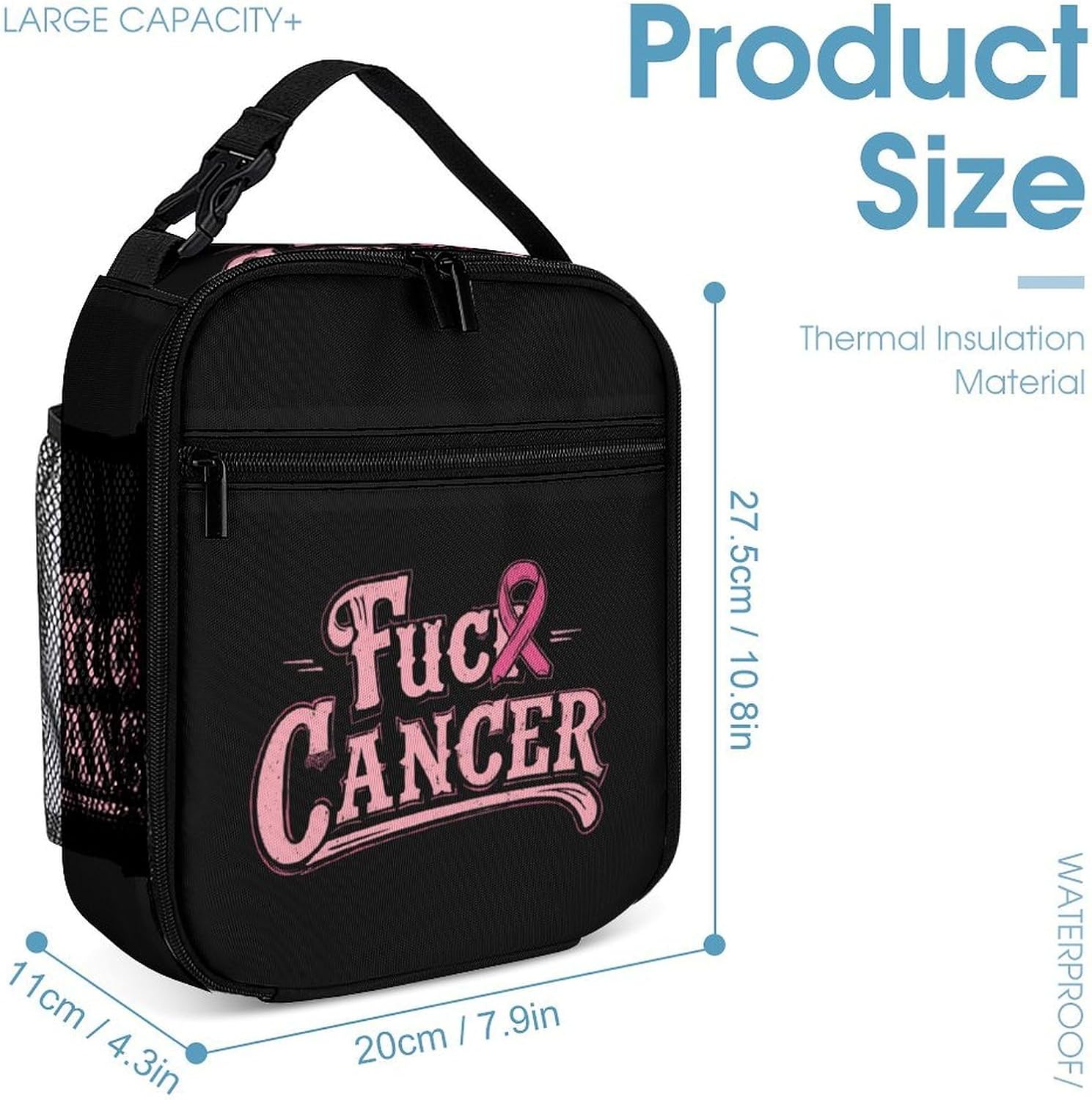 Fuck1 Cancer Novelty Backpack Set with Lunch Bag Pencil Cases image 4