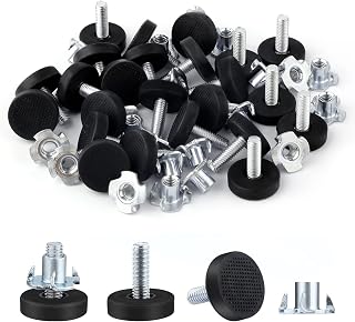 AIEX 24pcs Adjustable Furniture Levelers, Leveling Feet Screw in Chair Feet with T-Nuts Table Chair Leg Extenders Leveler Furniture Glide Leveling Feet for Furniture Leg Cupboard (Metric M6)