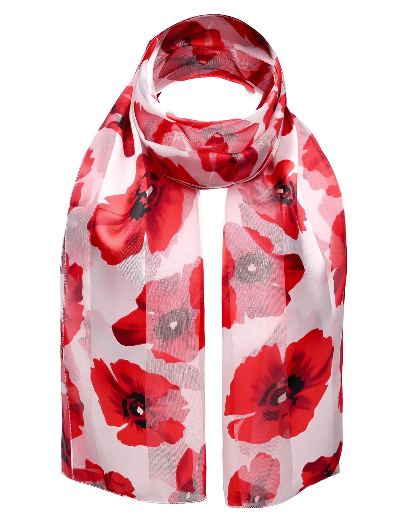 Basic Sense Poppy Scarf for Women UK Satin Print Remembrance Shawl, Ivory