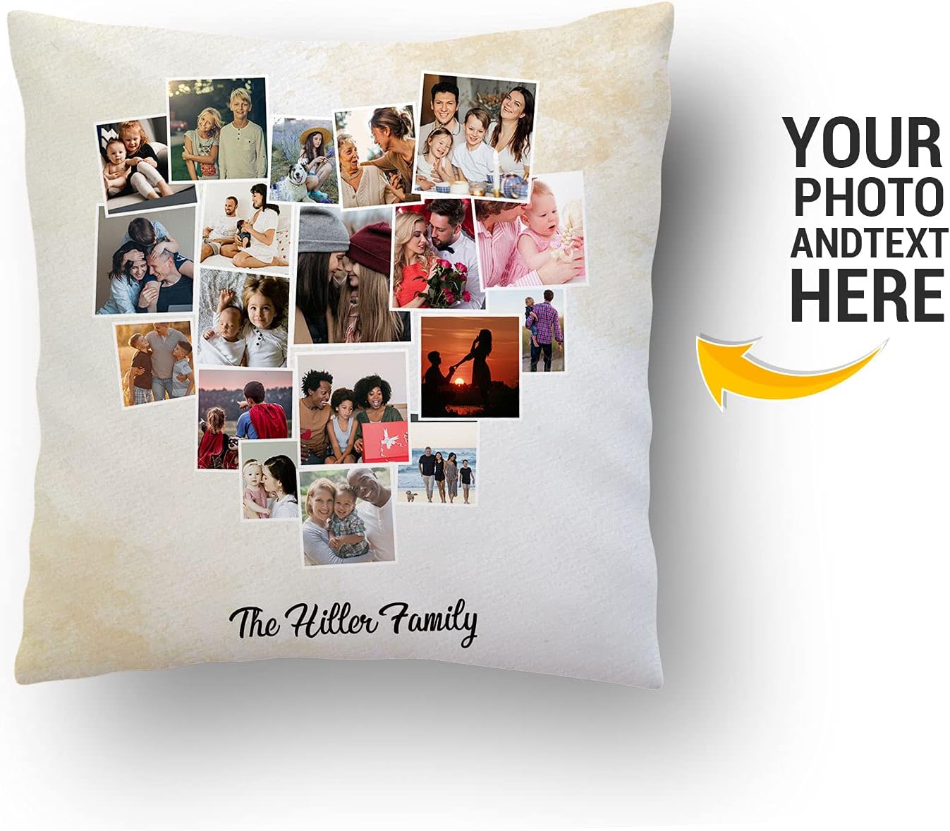 Customized Heart Collage Pillow - Photo & Name Pillow. Best Gift for Birthday, Anniversary & Christmas.(Insert+Cover) (Heart Collage 03, 18" X 18")