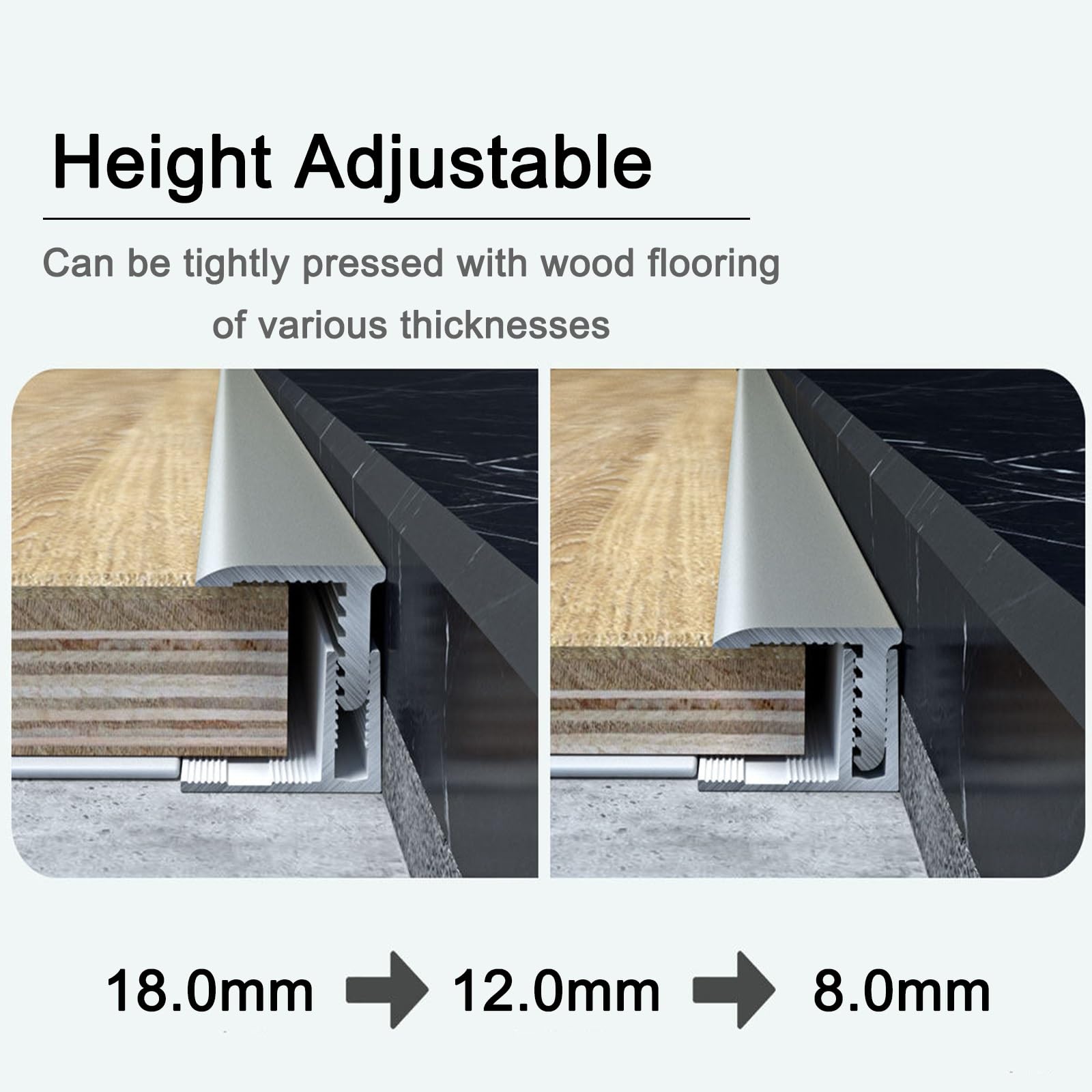 Striscia Transizione Pavimento L In Alluminio Con Base Binario Scatto – Connettore Soglia 135cm Per Pavimenti Legno/piastrelle 8–18.0mm(Nero,20.0mm)