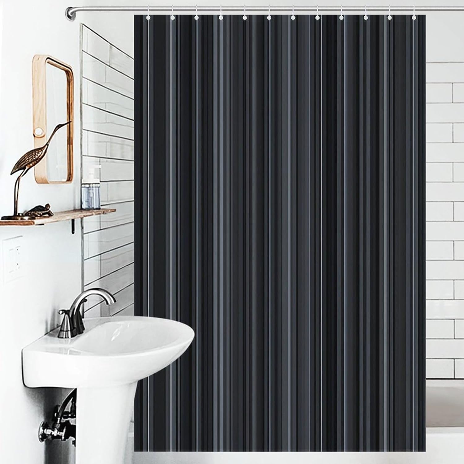 Black Dark Grey Striped Shower Curtain 46.85x70.87Inch（119x180cm） Polyester Bath Curtain Shower Curtains Printed Decorative