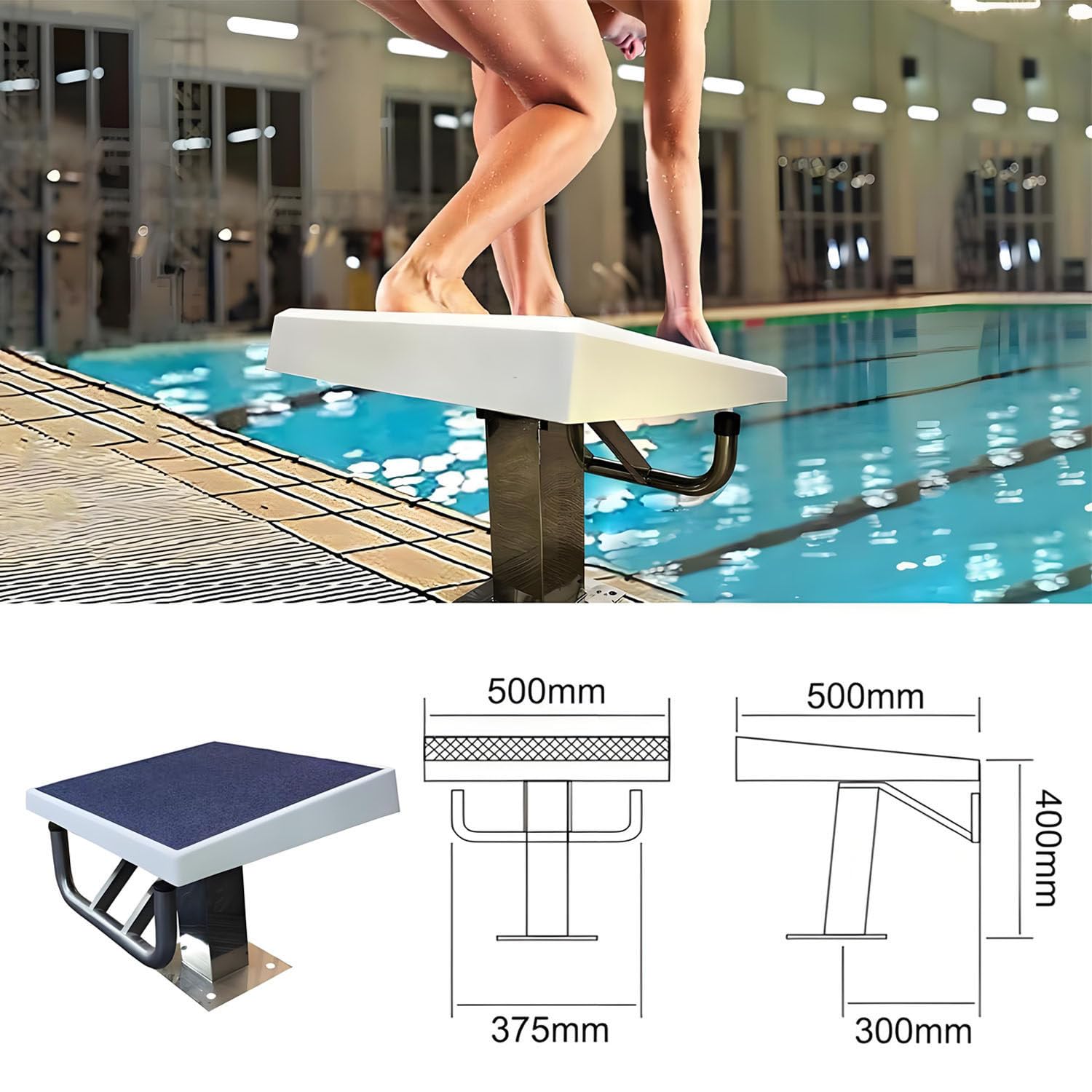 Piattaforma subacquea con superficie antiscivolo e base in acciaio inox, capacità 272,2 kg, ideale per allenamenti e competizioni