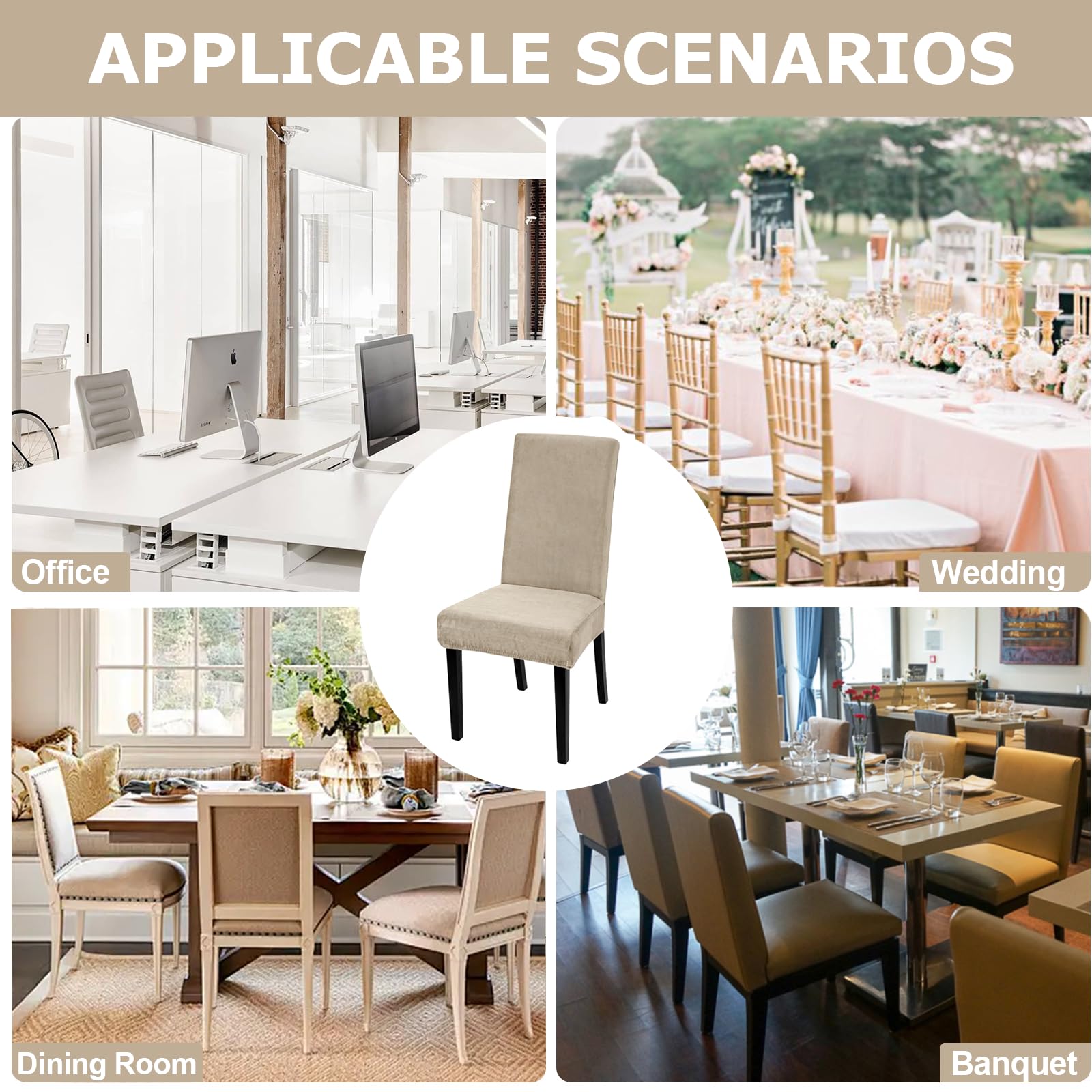 Alishomtll Juego de 4 fundas para sillas de comedor, de terciopelo elástico, extraíble, reutilizable, lavable, protector de silla para banquetes de hotel, ceremonia (champán, 4 piezas)