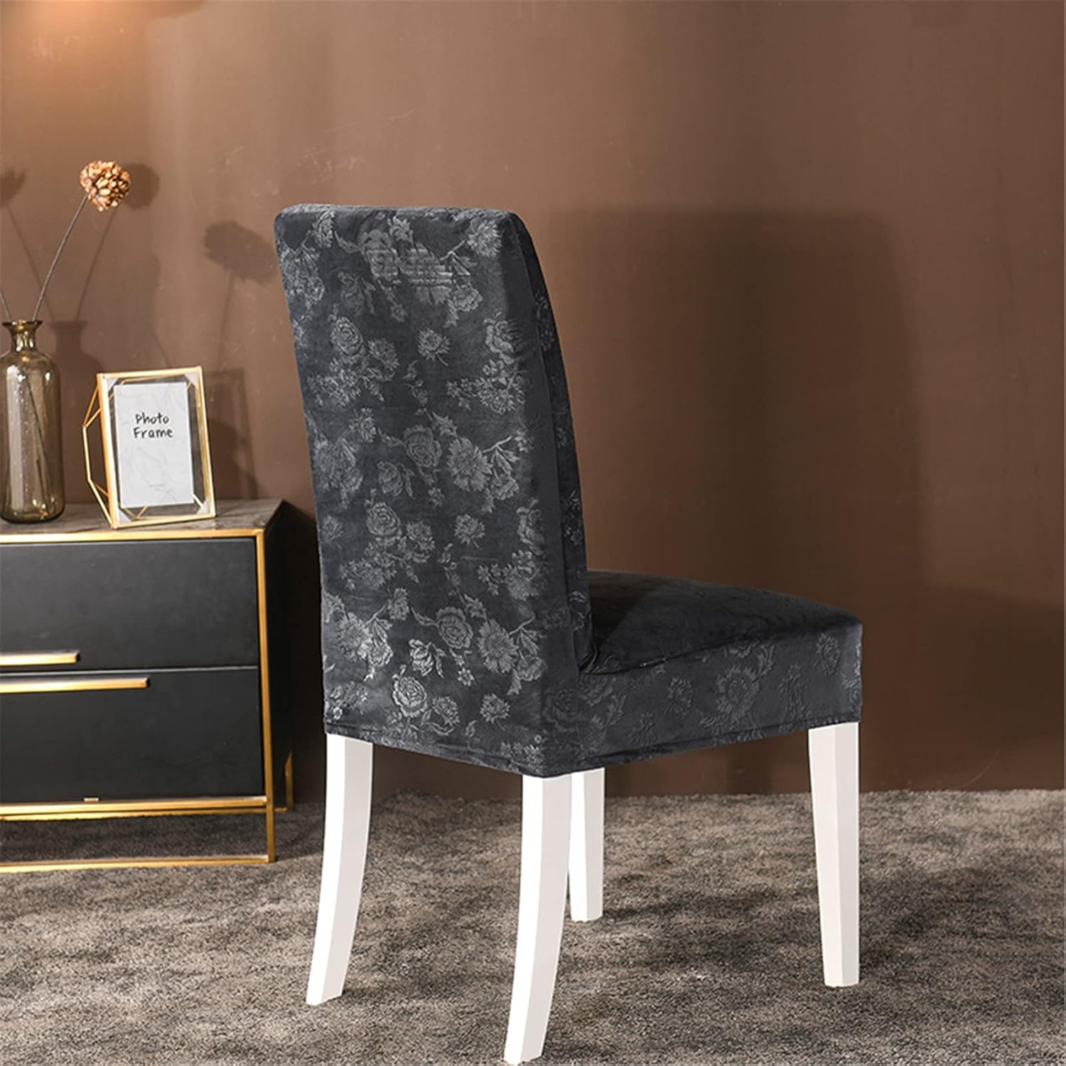 Velvet Dining Chair Covers Stretch Elastic Washable Removable Seat Covers Chairs Protector Slipcovers for Dining Room (Smoky Gray,Set of 2)