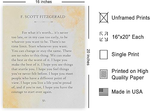 Miniatura 2 de Poster Master Póster con texto en inglés For What Its Worth de F. Scott Fitzgerald, arte literario, regalo para hombres y mujeres, decoración mínima