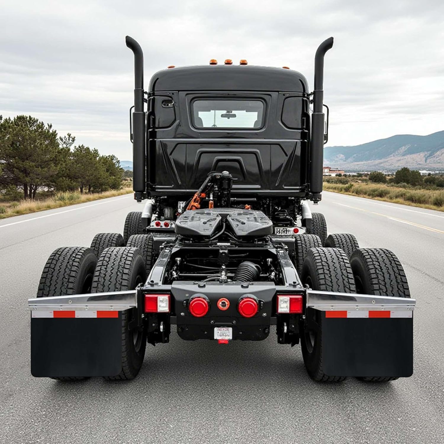 VEVOR Chrome Straight Spring Loaded Mud Flap Hangers, 2-1/2" Bolt Spacing Mudflap Hangers for Semi Trucks, 1 Pair Heavy Duty Semi Truck Mud Flap Hanger Set with Aluminum Reflective Plates, Silver