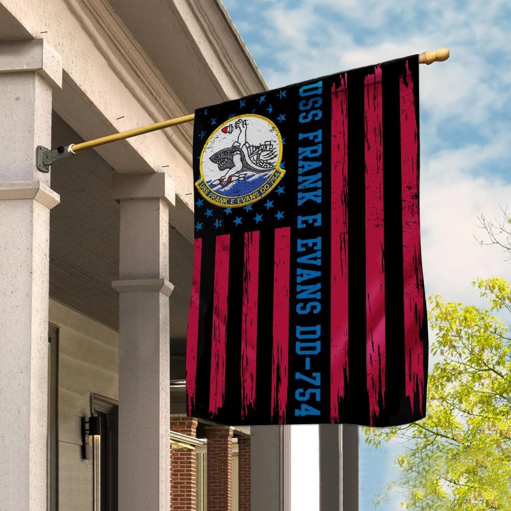 uss-Frank E Evans DD 754 Destroyer flag Ship House Flag Garden Flag For Veteran's Day, Double Sided-USA Flags Premium Polyester-Decorative Indoor Outdoor Flag, Black