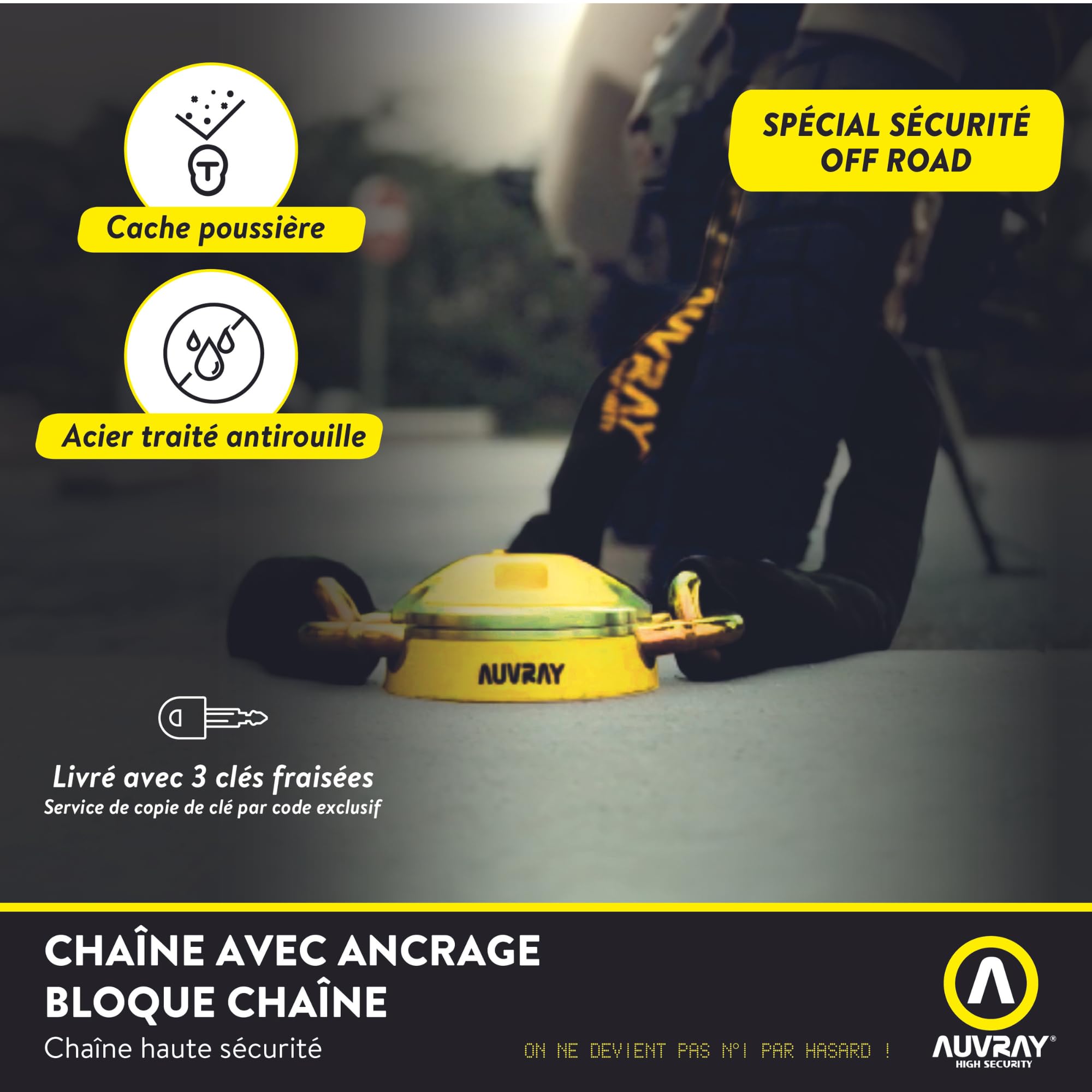 AUVRAY - Ancrage au sol ou mural avec chaine SRA 1M-CHAINE XTREM PROTECT D. 13,5 L. 100-Protection maximale-Bloc de Condamnation-Double Verrouillage-Cylindre Haute Sécurité-Anti-Crochetage Anti-Sciage