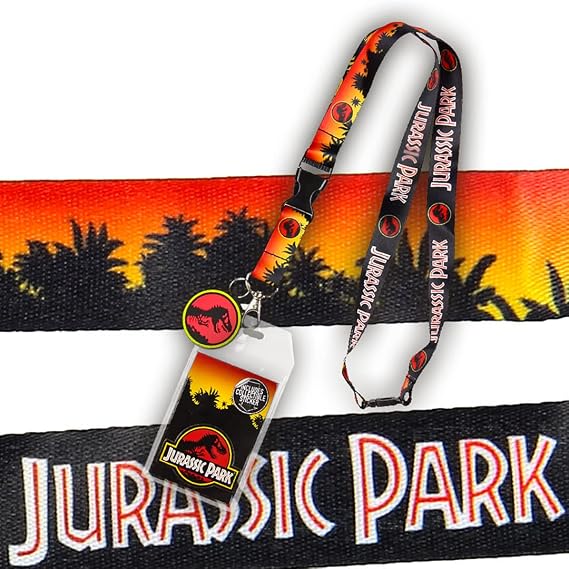 Jurassic Park Logo Lanyard Keychain ID Holder Logo Rubber Charm and Sticker