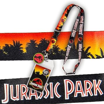 Jurassic Park Logo Lanyard Keychain ID Holder Logo Rubber Charm and Sticker