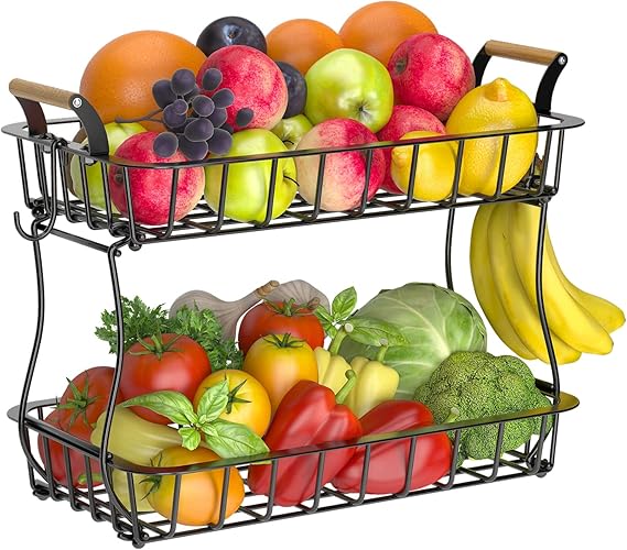 OKZEST 2Tier Fruit Basket for Kitchen Counter with Banana