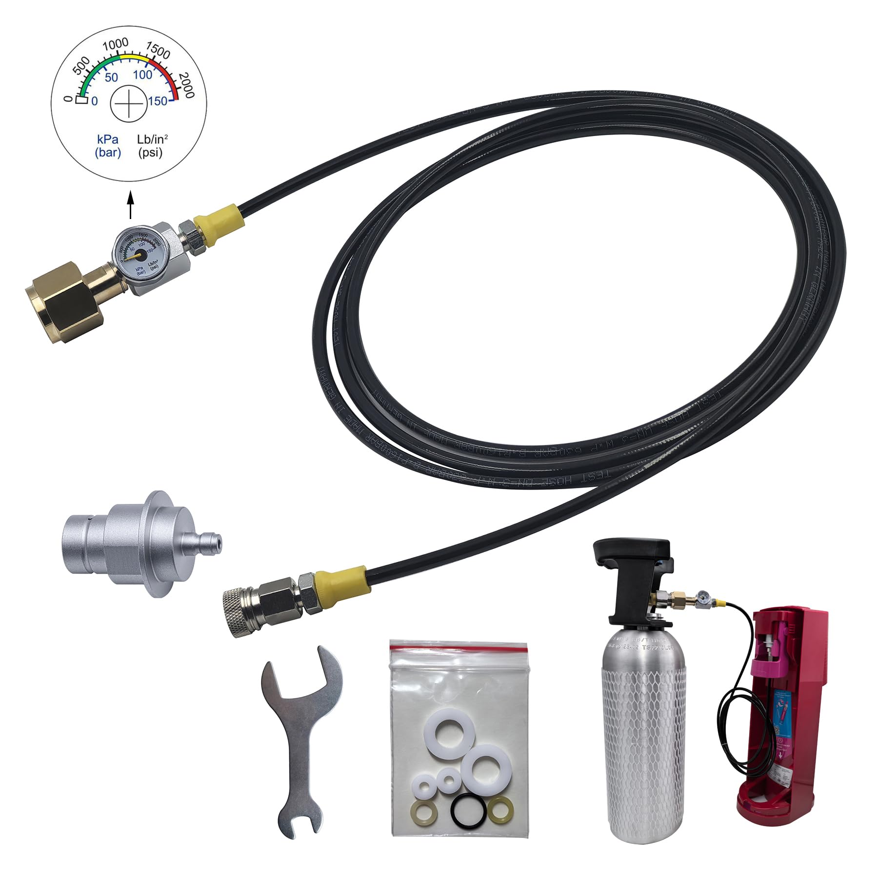 Gaia Terra Duo Art Machine à eau gazeuse avec tuyau de 2,5 m avec adaptateur Quick Connect et manomètre