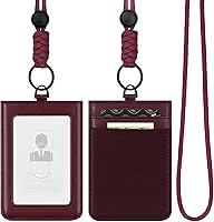 Vista 11 de VULKIT Soporte para tarjetas de identificación con cordón para mujeres y hombres, soporte vertical de cuero con ranura transparente para tarjetas
