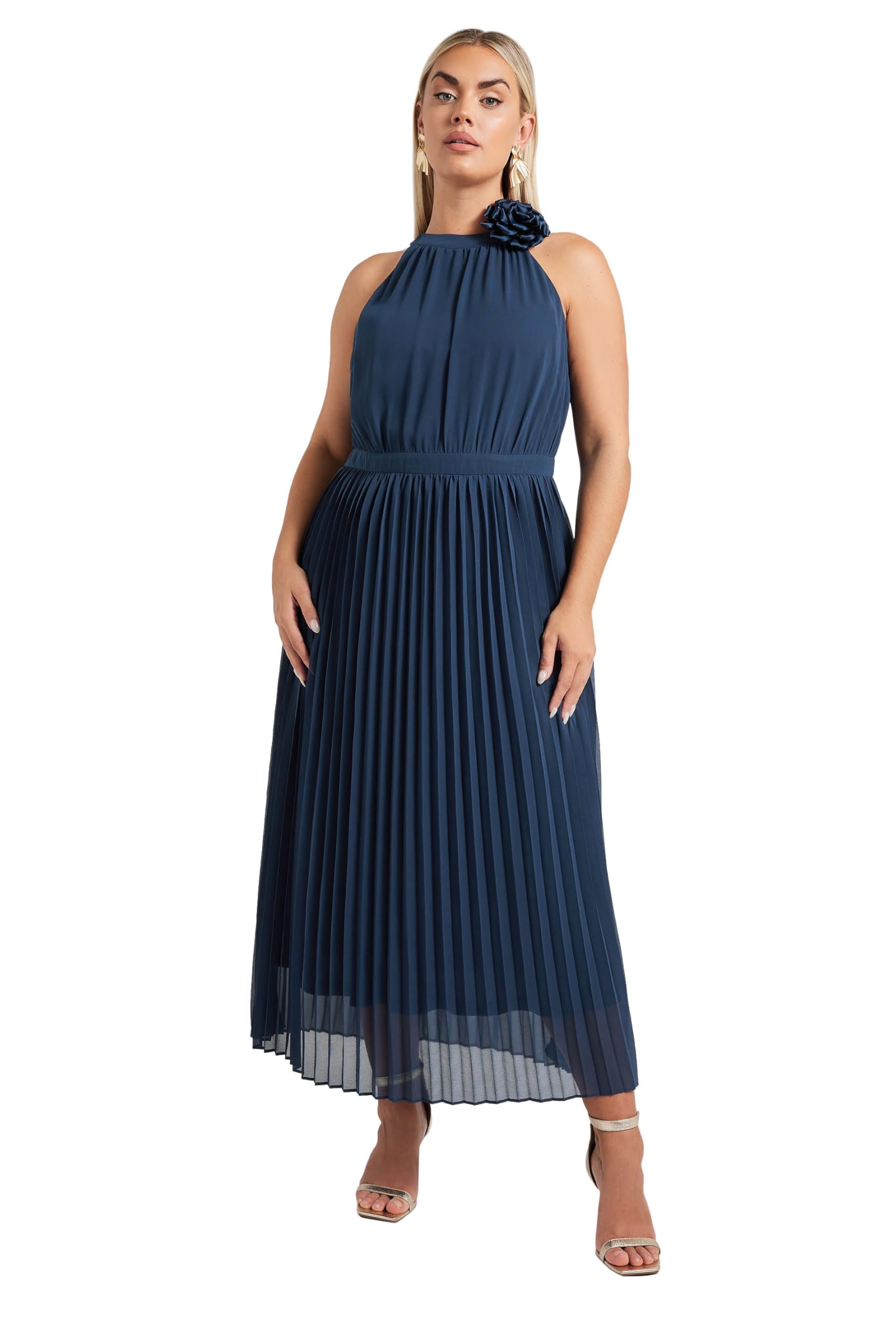 Yours Women's Dark Navy Corsage Pleated Maxi Dress In | Size: 24