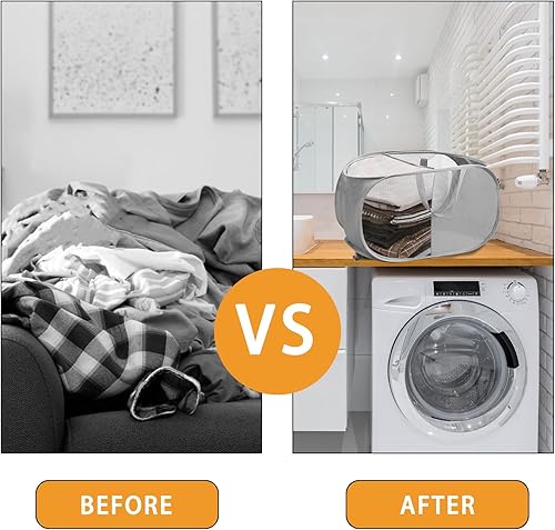 Miniatura 7 de GoodSing Cestas plegables para la ropa sucia, 2 compartimentos, cesta de almacenamiento de ropa plegable con asas, cesta desplegable duradera para