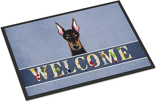 Miniatura 285 de Caroline's Treasures BB1449JMAT - Tapete de bienvenida de carlino negro, 24 x 36 pulgadas, tapete azul para puerta delantera, para interiores