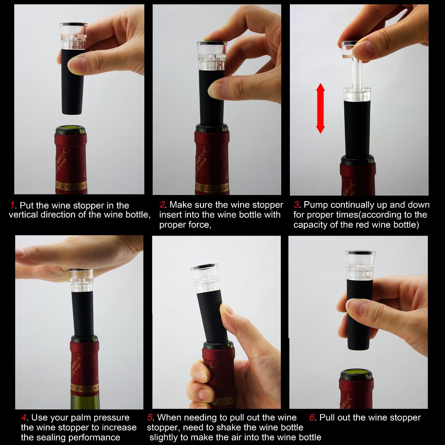 Vacuum Wine Stoppers Set of 4 Transparent Press Wine Vacuum Suction Pump Stoppers - PC/ABS & Food-Grade Silicone, Airtight Reusable Wine Preserver Pump for Red/White Wine, Extend Freshness 7 Days