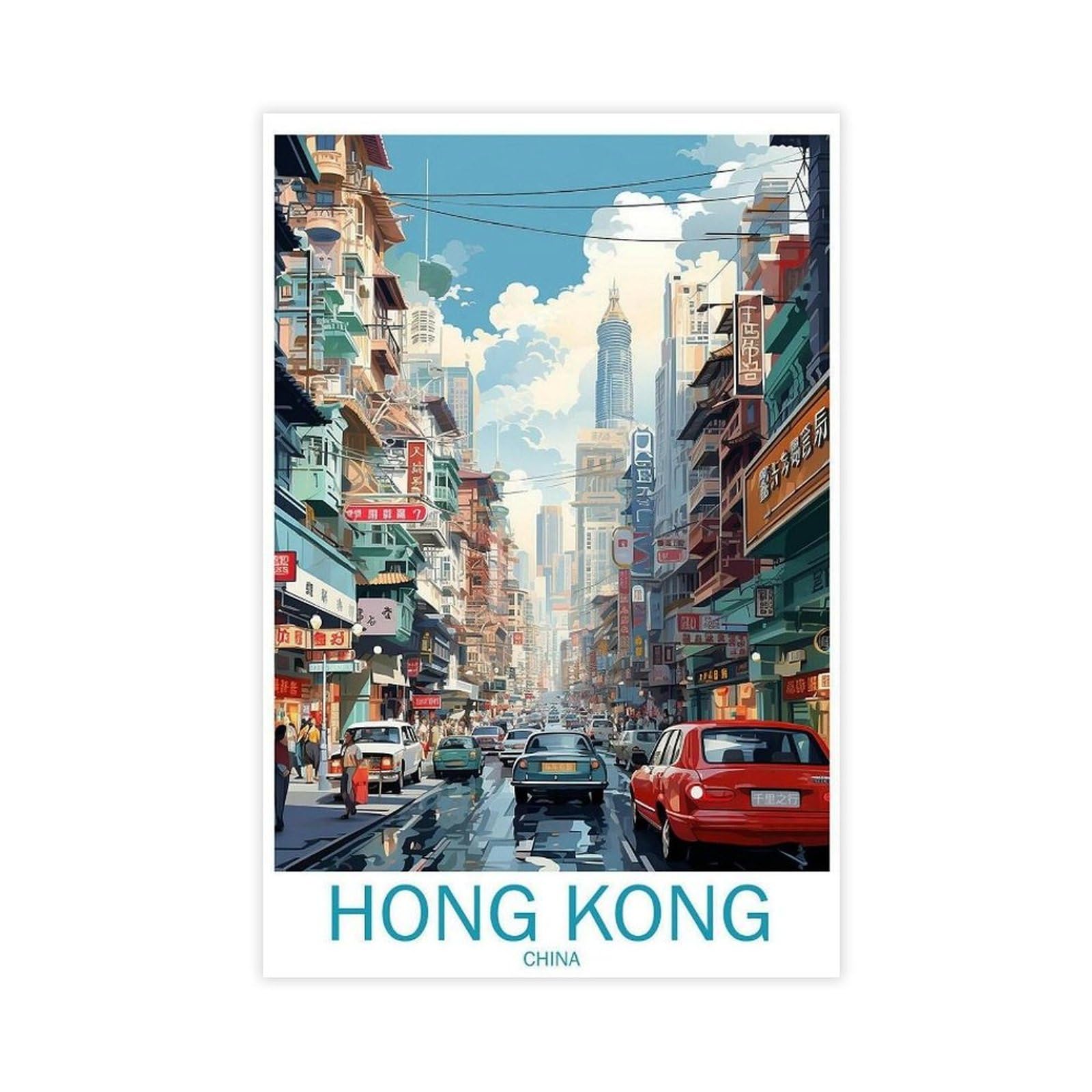Bncedjk Hong Kong's Skylinescityscape Wall Art Canvas Poster Bedroom Decor Landscape Decor Gift 12X18inch(30X45cm)