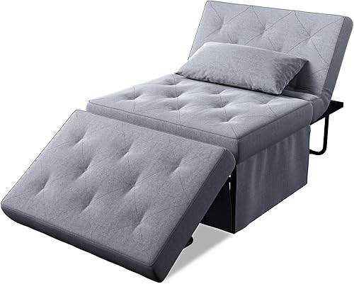 TC-HOMENY Sofá cama con almohada, 4 en 1 multifunción con respaldo ajustable, cojín de esponja suave y grueso con sofá convertible