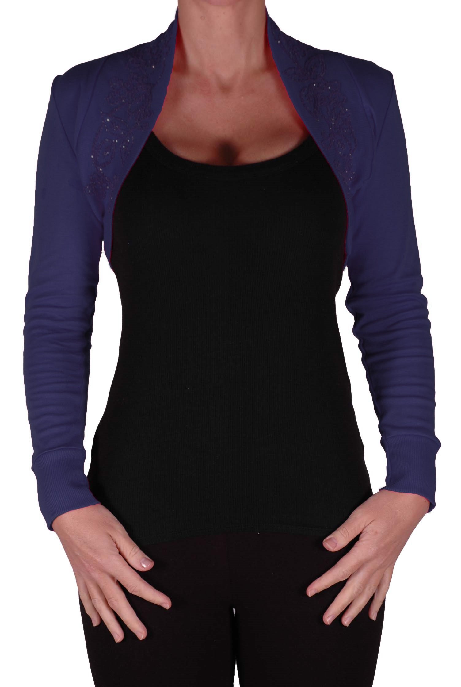 Eye Catch EyeCatchKnitwear - Leona Bolero Plain Knit Beaded Shrug Navy S/M