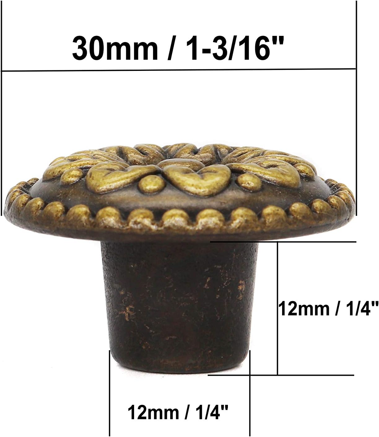 binifiMux 8pcs Vintage Flower Drawer Pulls Knobs Flower Embossing, Bronze Kitchen Cabinet Knobs, Single Hole
