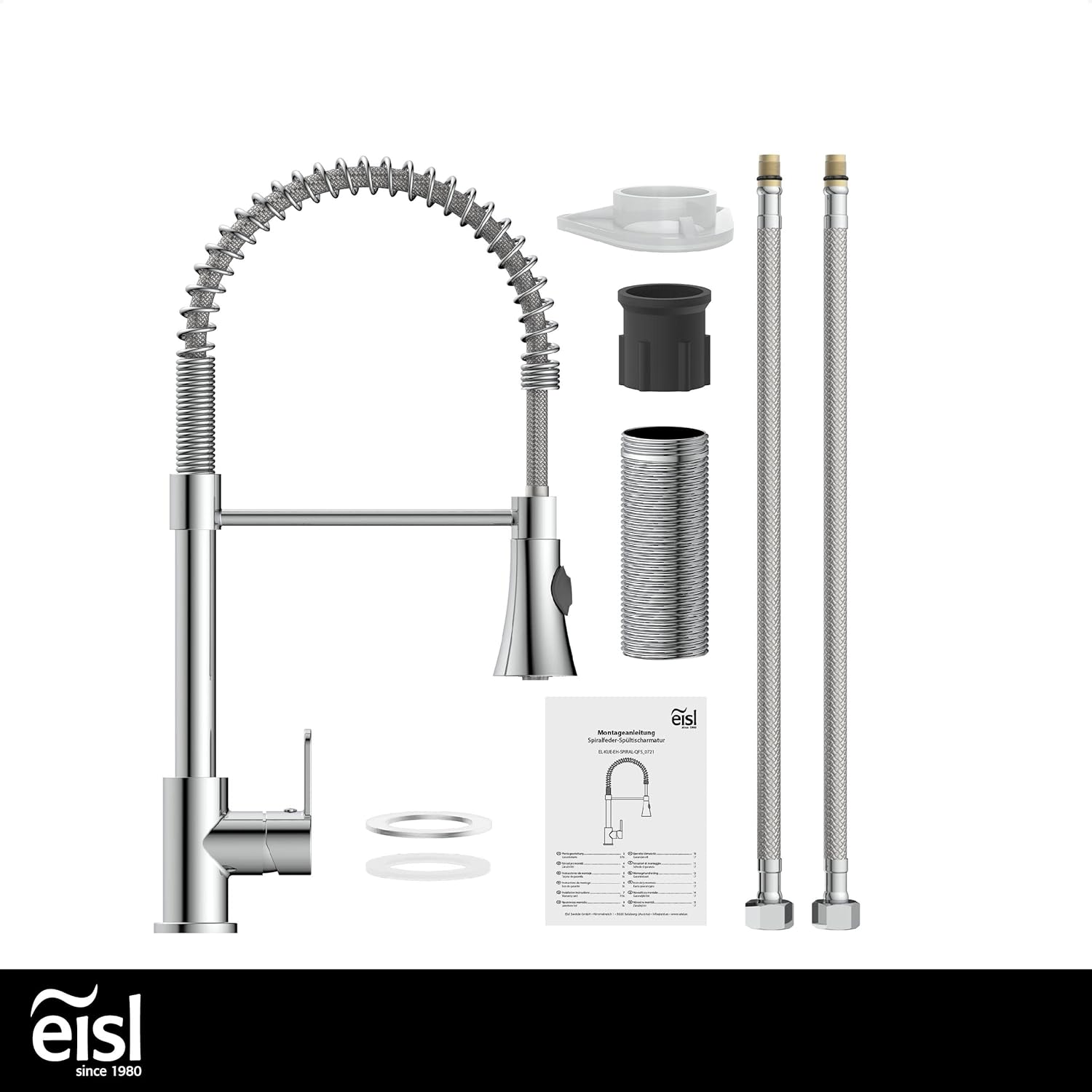 EISL Leon NI183ESCRPRA Spiral Spring Kitchen Tap with Extendable Dish