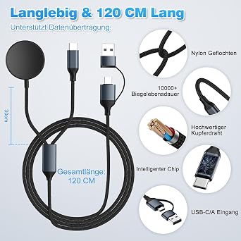 USB C Charging Cable for Samsung Galaxy Charger - 2 in 2 Nylon Cable Charging Station for Samsung Galaxy Watch 8/7/6/5/4/3 Series, Type C Fast Charging Cable for Samsung Galaxy S25 S24 S23 S22 S21 S20