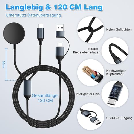 USB C Charging Cable for Samsung Galaxy Charger - 2 in 2 Nylon Cable Charging Station for Samsung Galaxy Watch 8/7/6/5/4/3 Series, Type C Fast Charging Cable for Samsung Galaxy S25 S24 S23 S22 S21 S20