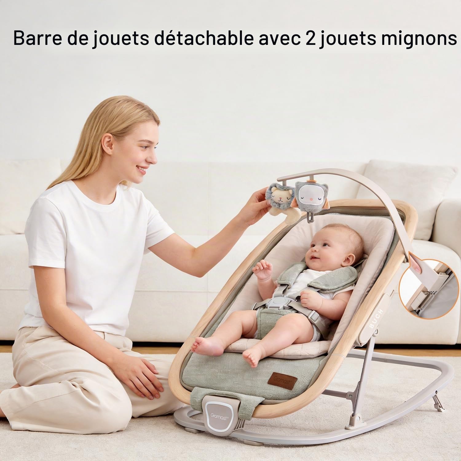 Gromast Transat 2-en-1 pour bébés, transat portable à 3 positions d'inclinaison, avec jouets suspendus et sac de transport - Vert