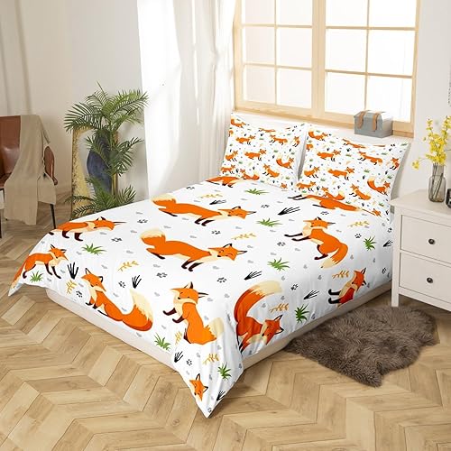 Miniatura 2 de Feelyou Lindo juego de ropa de cama de zorro para niños y niñas, juego de funda de edredón blanca tamaño individual, funda de edredón de animales de