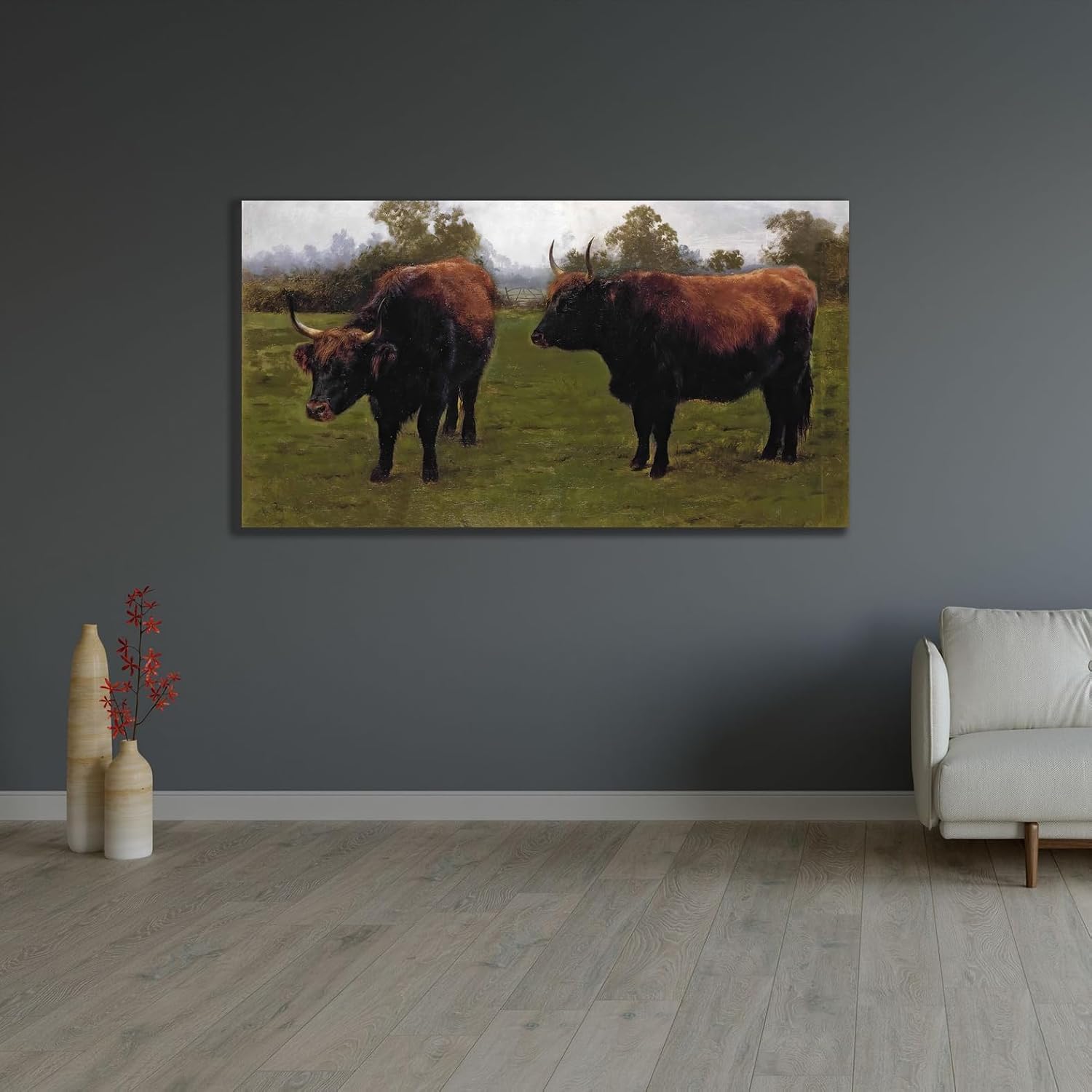 ArtDirect Two Bulls Grazing Custom Framed Art Print Giclee Print or Canvas Options with Various Sizes and Customization by Rosa Bonheur