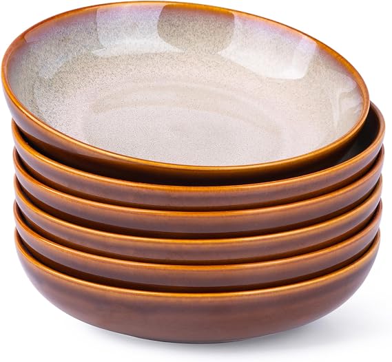 LERATIO 9.0" Ceramic Pasta Bowls Set Of 6,38oz Large Stoneware Bowls Set