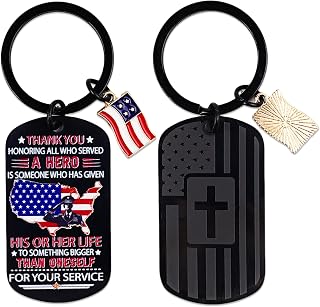 Keychain for Men Boys, Dog Tag Style Key Chain, Black Key Rings Birthday Christmas Veteran Day Gifts