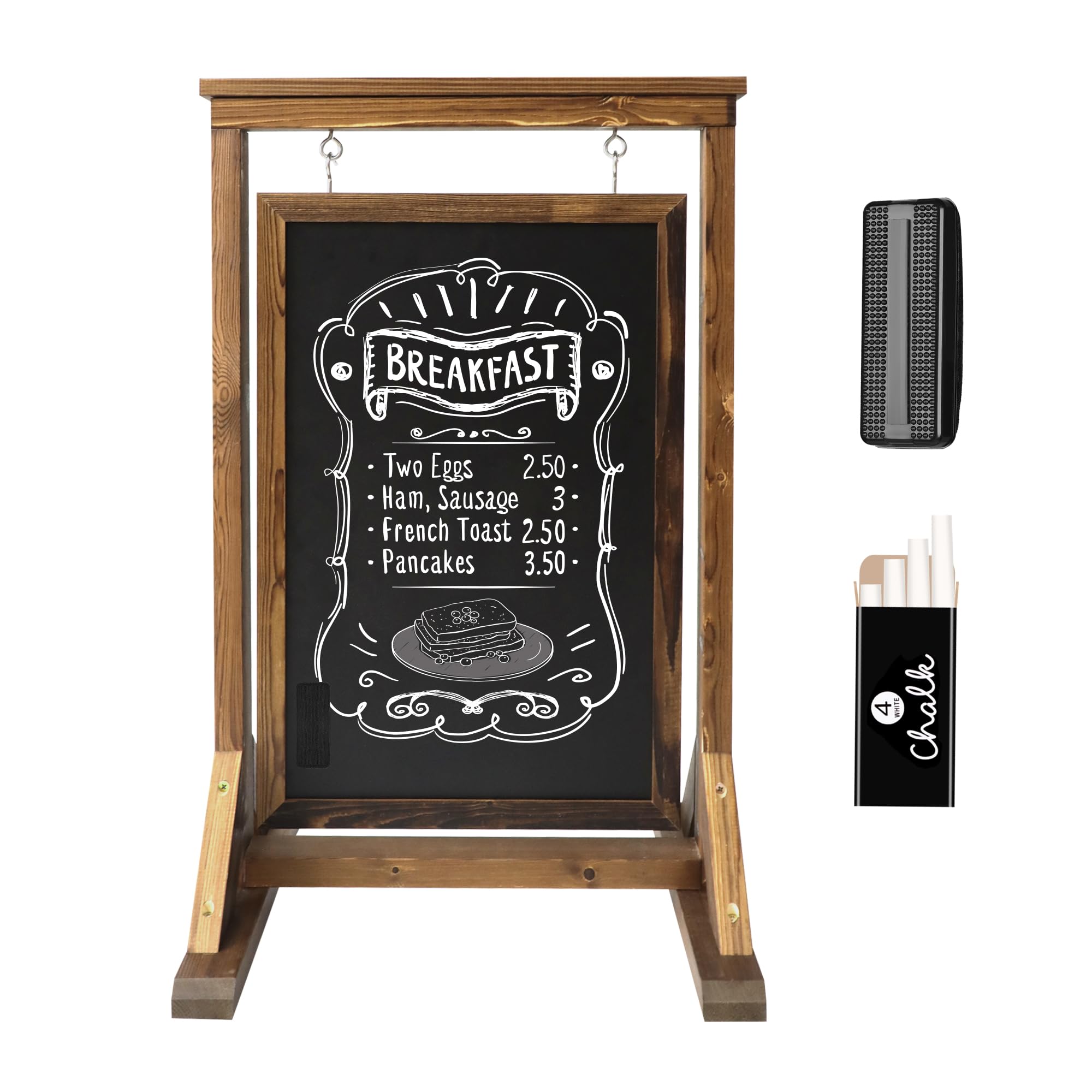 ORIENGEARDouble Sided Chalkboard Signs, Swinging Rustic A Frame Sign, Magnetic Chalk Board Sign Board, Freestanding Chalkboard Easel, Sandwich Board Signs Outdoor for Restaurant, Cafe, Wedding