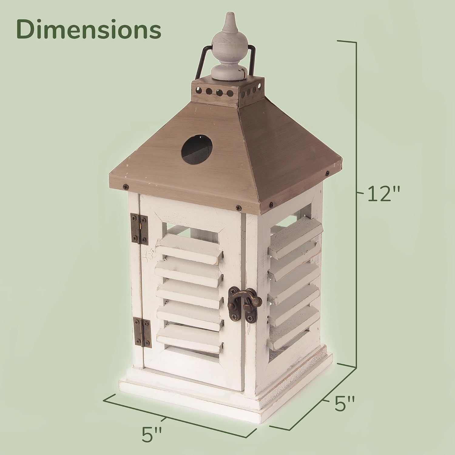 BambooMN 12" Decorative Wooden Farmhouse Lanterns - Large Rustic Lantern Candle Holders for Outdoor and Home - Brushed Tan
